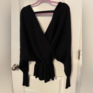 Fashion Nova Black V-Neck Wrap Sweater